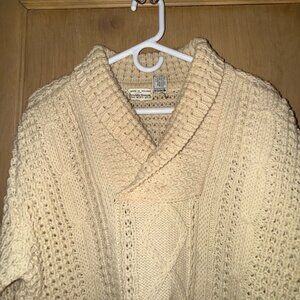 Vintage Nordstrom Made in Ireland 100% New Wool Aran Knit Shawl Collar Sweater,